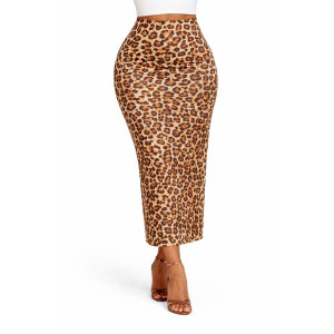 High Waisted Leopard Print Maxi Skirt